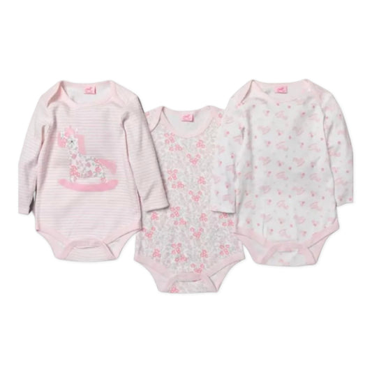 Pink long sleeved baby vests set of 3