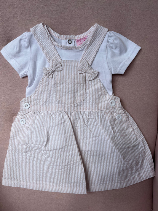 Pink and white stripe pinafore and tshirt